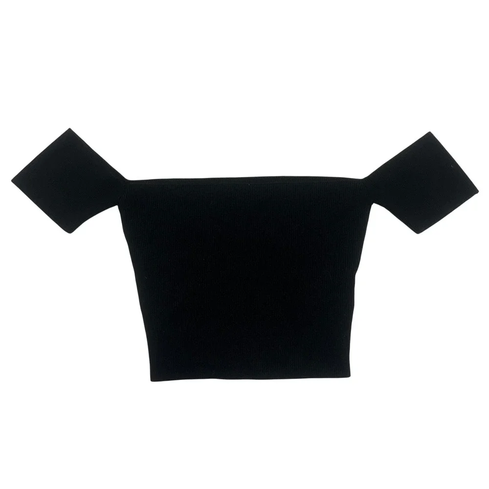 Silence‎ + Noise Small Black Ribbed Off The Shoulder Crop Top